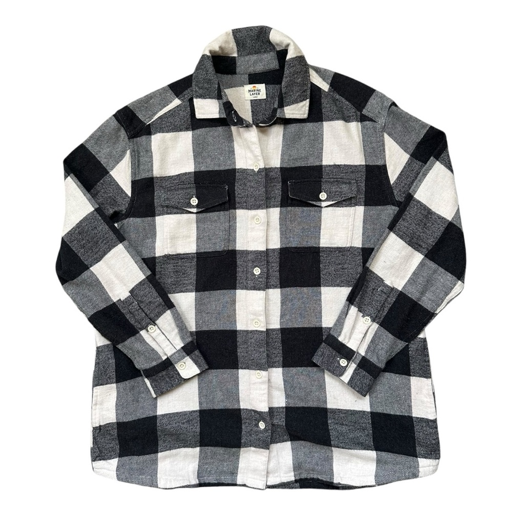 Marine Layer Riley Sincere Black & White Plaid Flannel Shacket Cotton Size Large